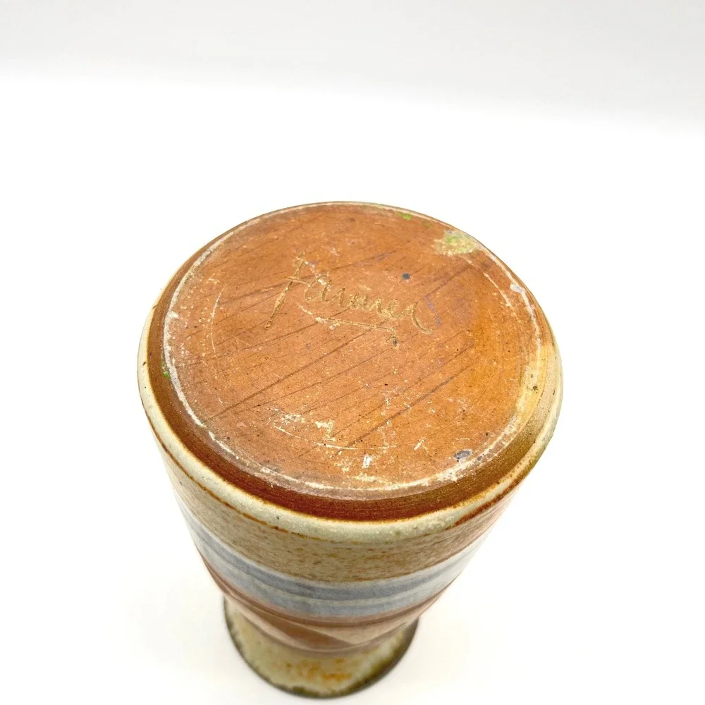 Robert Farmer Signed Studio Pottery Vase Earthy Abstract Glaze Brown Blue 6.5in